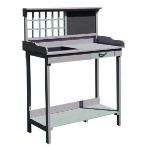 HOMCOM Wooden Garden Potting Table with Drawer Flower Plant Work Bench Workstation Tool Storage Shelves Outdoor
