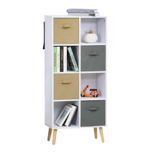 HOMCOM Freestanding 8 Cube Storage Cabinet Unit w/ 4 Fabric Drawers Handles Home Office Organisation Shelves Furniture 54.5L x 24W x 122.5H cm