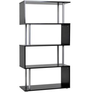 HOMCOM Wooden S Shape Bookcase Bookshelf Dividers Storage Display Unit Black