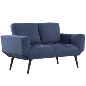 HOMCOM Convertible Sofa Bed Loveseat Velvet-touch Fabric Upholstered Sleeper Lounge Futon with Metal Legs