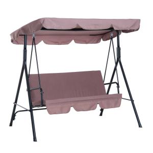 Outsunny 3 Seater Canopy Swing Chair Garden Rocking Bench Heavy Duty Patio Metal Seat w/ Top Roof - Brown