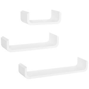 HOMCOM U Shape Shelf Set of 3 Floating Wall Mounted Modern White 3pc