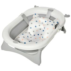 HOMCOM Collapsible Baby Bath Tub Foldable Ergonomic w/ Cushion Temperature Sensitive Water Plug Non-Slip Support Leg Portable for 0-3 Years, Offwhite