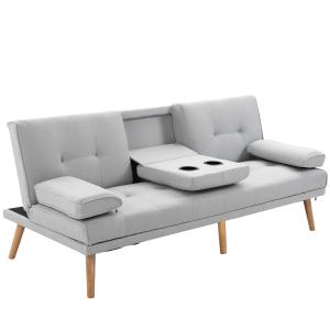 HOMCOM 3 Seater Sofa Bed Convertible Recliner Adjustable Back Thick Cushions w/ Armrest Middle Table Scandi Style Grey