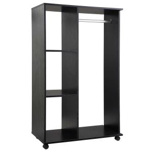 HOMCOM Open Wardrobe with Hanging Rail and Storage Shelves w/Wheels Bedroom- Black