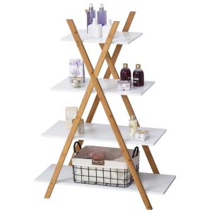kleankin Modern 4-Tier Bathroom Display Shelf Shelving Unit Bookcase for Study & Living Room with Bamboo Frame
