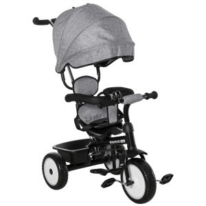 HOMCOM Qaba/HOMCOM Baby Tricycle 2 In 1 Stroller/ Kid Trike with Parent Push Handle Adjustable Canopy Detachable Guardrail Safety Belt Foldable Footrest Storage Basket for Age 6-60 Months Grey