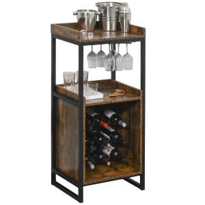 HOMCOM Retro Industrial 9-bottle Wine Rack Storage Cabinet Serving Bar Wood Buffet with Glass Holders