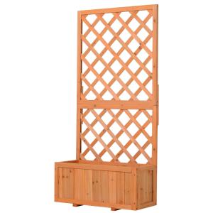 Outsunny Garden Wooden Pine Trough Planter with Topped Trellis Climbing Plants Flower Raised Bed