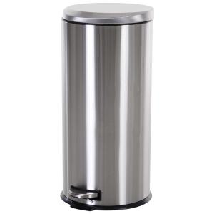HOMCOM 30L T430 Step-on Trash Can Stainless Steel Round Garbage Bin Silent Gentle Open and Close Dustbin with Pedal