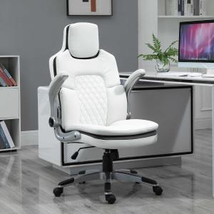 Vinsetto High Back Office Chair 360° Swivel Rocking Height Adjustable with Adjustable Armrest PU Leather White