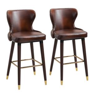 HOMCOM 2 Pieces Home Luxury Counter-Height Bar Chair, European Style,Brown and Golden