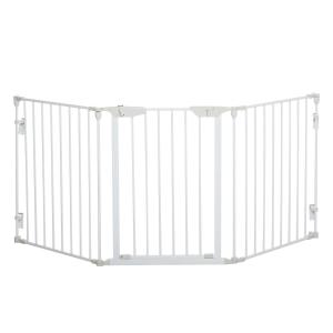 PawHut Pet Safety Gate 3-Panel Playpen Fireplace Christmas Tree Fence Stair Barrier Room Divider with Walk Through Door Automatically Close Lock White