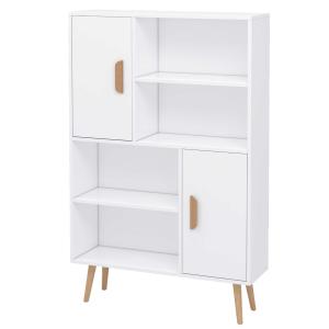 HOMCOM Sideboard Bookshelf Free Standing Bookcase Shelves Unit Display Storage Cabinet Wooden Leg w/ Two Doors White
