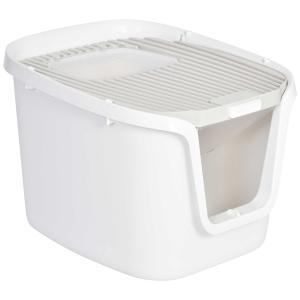 PawHut Cat Litter Box Cat House with Litter Scoop Two Door Design Cat furniture with Lifted Cover Large Space White