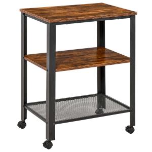 HOMCOM Rolling Microwave Cart Wooden 3-Tier Storage Shelf Industrial Style End Table for Kitchen, Living Room Accent Furniture
