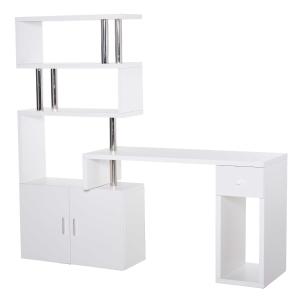 HOMCOM Rotating Corner Table Display Shelf Combo L-Shaped I-Shape Computer Desk Home Office, White