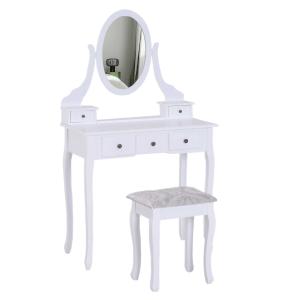 HOMCOM Dressing Table Vanity Set Vintage Desk Stool Mirror Makeup Furniture Shabby Chic Style Jewelry Cosmetic Storage 5 Drawers - White