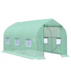 Outsunny Invernadero de Jardín 400x200x200 cm Tipo Túnel con 6 Ventanas Transpirables y Puerta Enrollable con Cremallera Huerto para Cultivo Plantas Verduras Verde
