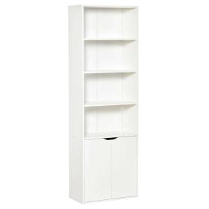 HOMCOM Estantería Librería con 4 Compartimentos Abiertos y 1 Armario con 2 Estantes Almacenaje Libros Plantas para Salón Estudio 59x29x180 cm Blanco