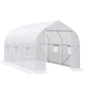Outsunny Invernadero de Jardín 400x200x200 cm Tipo Túnel con 6 Ventanas Transpirables y Puerta Enrollable con Cremallera Huerto para Cultivo Plantas Verduras Blanco
