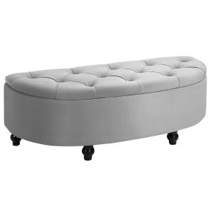HOMCOM Pouf de rangement coffre classique capitonné demi-cercle velours gris