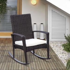 Outsunny Fauteuil à bascule rocking chair avec coussin résine chocolat