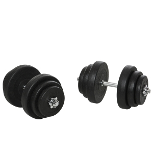 HOMCOM Ensemble d'haltères courtes total 36 Kg - barres incluses - acier HDPE noir