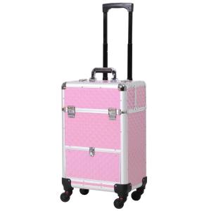 Valise trolley maquillage mallette cosmétique vanity poignée télescopique réglable 34L x 25l x 62H cm alu. Rose