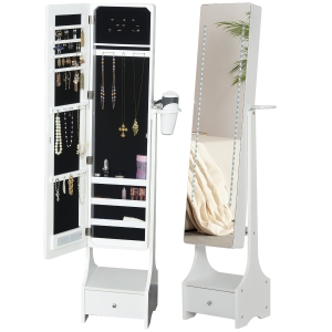 HOMCOM Armoire à bijoux sur pied miroir éclairage LED