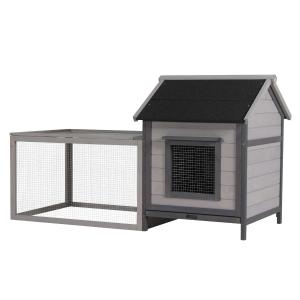 PawHut Clapier cage à lapin cottage bois sapin gris