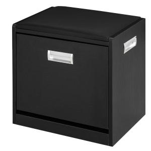 HOMCOM Banc meuble à chaussures - 1 abattant 2 niveaux - coussin revêtement PU noir