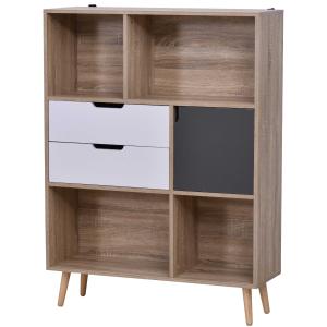 HOMCOM Bibliothèque scandinave multi-rangement aspect chêne clair gris blanc