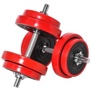 HOMCOM Ensemble d'haltères total 15 Kg - 2 en 1 haltères courte/longue avec barre d'extension