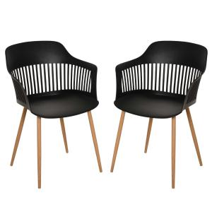 HOMCOM Lot de 2 chaises style néo-rétro accoudoirs coque polypropylène 4 pieds effilés métal imitation bois