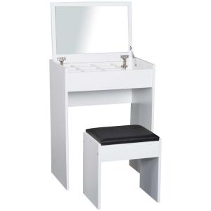 Homcom Table de Maquillage avec Tabouret Blanc 60 x 40 x 79 cm