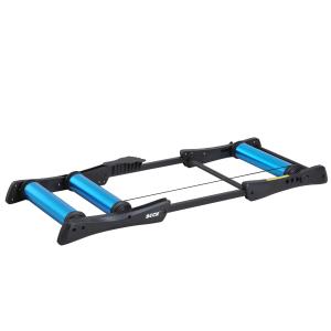 Homcom Home trainer rouleaux dim. 145L x 56l x 10,5H cm taille réglable pédale antidérapante aluminium noir bleu