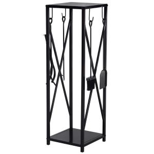 Outsunny Serviteur de cheminée colonne - porte bûches - range bûches multi accessoires dim. 34L x 34l x 111H cm acier noir