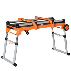 HOMCOM Outil 5 en 1 support pour scie à onglet avec extensions, plan de travail, échafaudage, plateforme de réparation, chariot