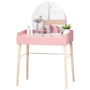 HOMCOM Coiffeuse design scandinave grand tiroir et miroir rose poudré