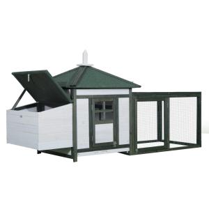 PawHut Poulailler en Bois Vert et Blanc 196 x 74 x 98 cm