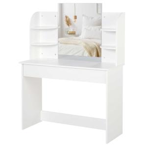 HOMCOM Coiffeuse design contemporain 4 étagères tiroir miroir blanc