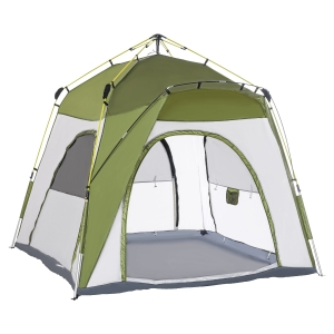 Outsunny Tente de camping familiale 4-5 personnes montage instantanée pop-up 4 fenêtres pare-soleil dim. 2,4L x 2,4l x 1,95H m fibre verre polyester vert gris