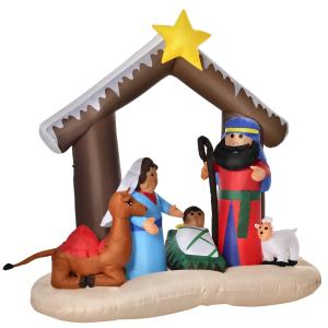 HOMCOM Decoración Inflable de Navidad 183 cm con Luces LED Incluye Inflador Tipo Arco Bíblico del Nacimiento de Jesús para Fiestas Jardín Exterior 201x100x183 cm Multicolor
