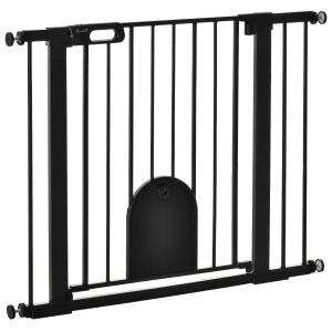 PawHut Barrera de Seguridad de Perros Mascotas para Escaleras y Puertas 75-103 cm con 2 Extensiones Cierre Automático y Sistema de Doble Bloqueo Acero Negro