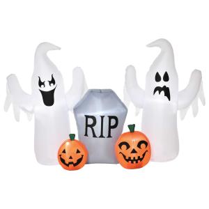 HOMCOM Fantasmas Inflables para Halloween con Luces LED Decoración Hinchable de Halloween para Interiores Exteriores Fiestas 182x57x122 cm Multicolor