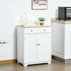 HOMCOM Kitchen Floor Cabinet Side Storage Cupboard Multi-use Sideboard Table with Solid Wood Top, Adjustable Shelf,Drawer for Dining Room, Living Room,Hallway