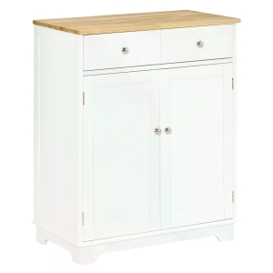 HOMCOM Kitchen Floor Cabinet Side Storage Cupboard Multi-use Sideboard Table with Solid Wood Top, Adjustable Shelf,Drawer for Dining Room, Living Room,Hallway