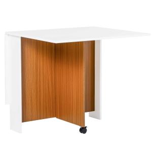HOMCOM Folding Dining Table Writing Desk Workstation w/ Casters Teak Colour, White