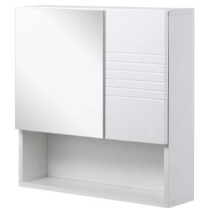 kleankin Armario de Baño con Espejo Mueble Auxiliar Montado en Pared con Estane Abierto y 2 Puertas con Balda Interior Ajustable 54x15x55 cm Blanco
